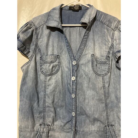 Ashley Stewart Romper Womens 18 Blue Chambray Cotton Shorts Flounce - Picture 3 of 6